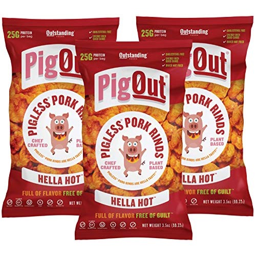 Pigout Pigless Pork Rinds, Hella Hot | Plant Based, High Protein