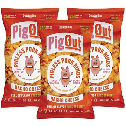 Pigout Pigless Pork Rinds, Nacho Cheese | Plant Based, High Prot