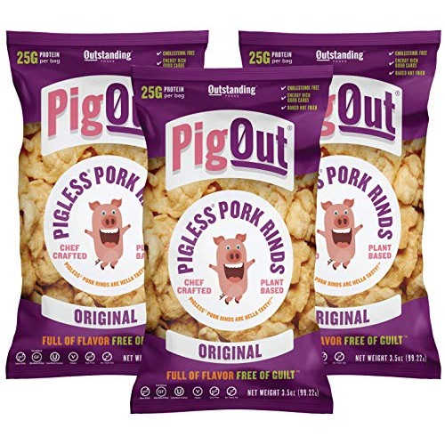 Pigout Pigless Pork Rinds, Original | Plant Based, High Protein,