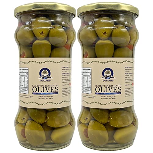 Valley Farms - Red Pepper Stuffed Olives, Rocoto Olives Pack Of