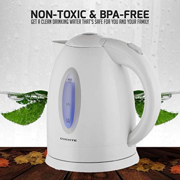 Ovente KP72W 1.7L BPA-Free Electric Kettle, Fast Heating Cordles...