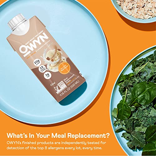 OWYN Vegan Adult Meal Replacement Protein Shake, Chai, 20g plant...