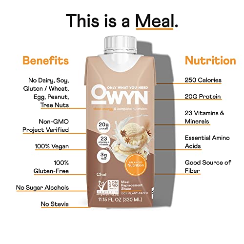OWYN Vegan Adult Meal Replacement Protein Shake, Chai, 20g plant...