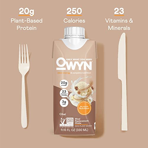 OWYN Vegan Adult Meal Replacement Protein Shake, Chai, 20g plant...