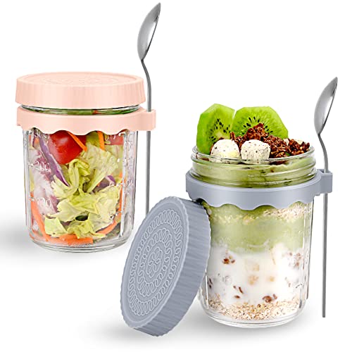 2Pack Overnight Oats Containers with Lids and Spoon,16 oz Overni...