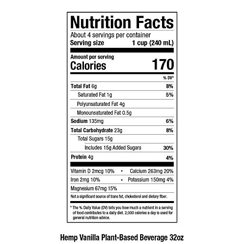Pacific Foods Hemp Vanilla Plant-Based Beverage, 32Oz, 12-Pack