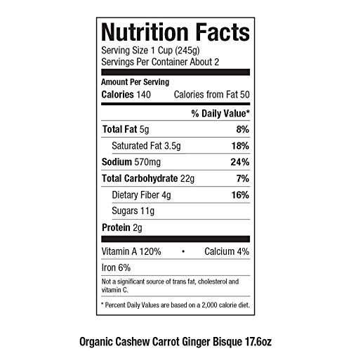 Pacific Foods Organic Cashew Carrot Ginger Bisque, 17.6-Ounce Ca