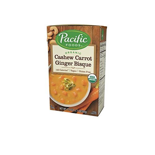 Pacific Foods Organic Cashew Carrot Ginger Bisque, 17.6-Ounce Ca
