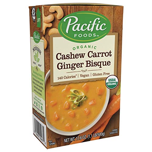 Pacific Foods Organic Cashew Carrot Ginger Bisque, 17.6-Ounce Ca