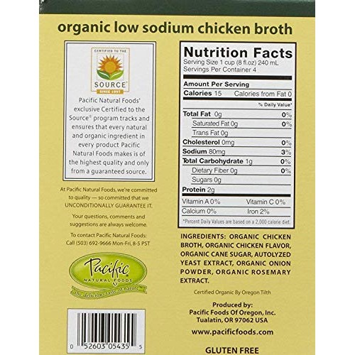 Pacific Foods Organic Low, Sodium Chicken Broth, Cartons, 32 Oz
