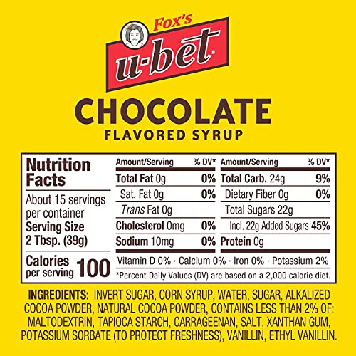 Fox’s U-bet Chocolate Flavored Syrup — A Brooklyn Original, 20OZ...
