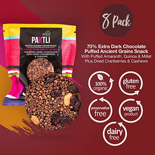 Paktli Foods Organic 70% Extra Dark Chocolate with Dried Cranber...