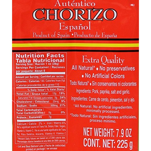 Chorizos Imported From Spain. Packof 4 Chorizos. 31.75 Onces Total