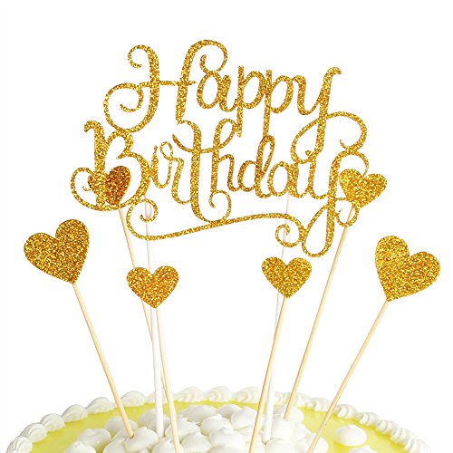 Palasasa Happy Birthday Cake Toppers Gold Glitter Letters Happy