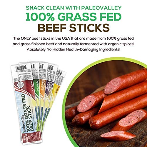 Paleovalley: 100% Grass Fed Beef Sticks 10 Count - Garlic Summ