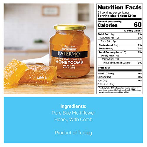 Palermo Premium Honey With Comb, 100% Edible, All Natural, Raw,