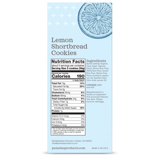 Pamelas Lemon Shortbread Gluten Free Cookies, 6.25 Oz Boxes, 6