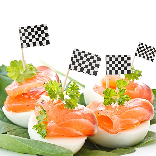 Pangda 100 Pack Checkered Racing Flag Party Cupcake Picks Toothp