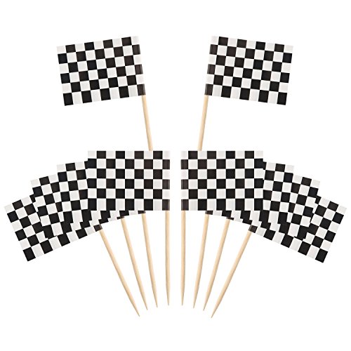 Pangda 100 Pack Checkered Racing Flag Party Cupcake Picks Toothp