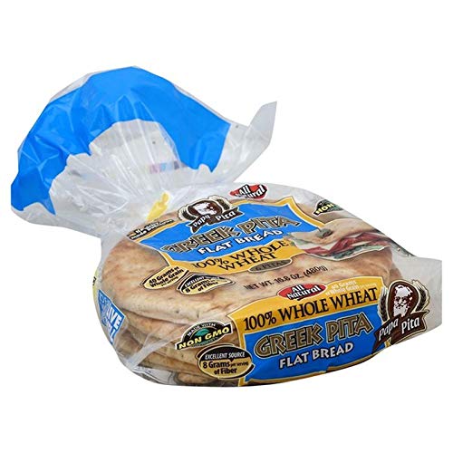 Greek Pita Flat Bread Whole Wheat, 6 ct each bag NON GMO Vegan...