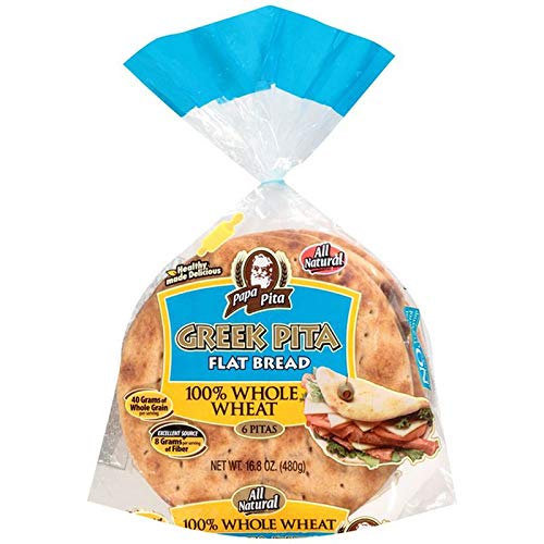 Greek Pita Flat Bread Whole Wheat, 6 ct each bag NON GMO Vegan...