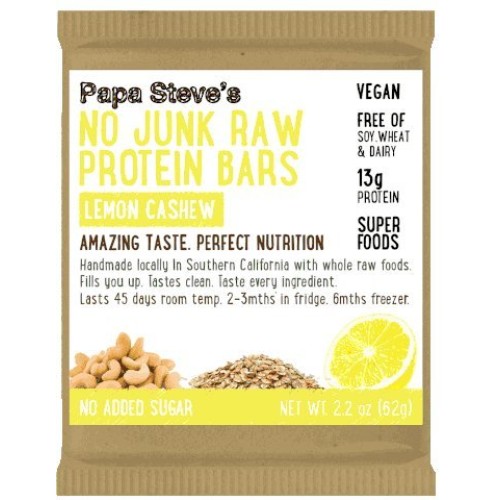 Papa Steves No Junk Raw Protein Bars,Lemon Cashew 2.2 Oz, 10 Count