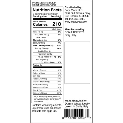 Papa Vince Clean Pasta Sensitive Stomach - Made With Wheat From