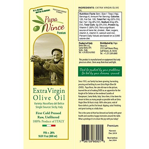Papa Vince Olive Oil Gourmet Gift High Polyphenol Premium Harves