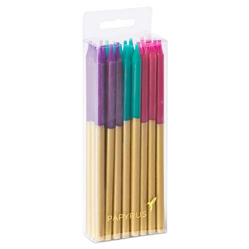 Papyrus Birthday Candles, Gold Dip Purple, Aqua &Amp; Fuchsia 24-Co