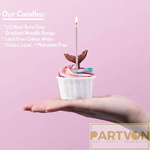 Gradient Metallic Pink Silver Celebration Birthday Cake Candles
