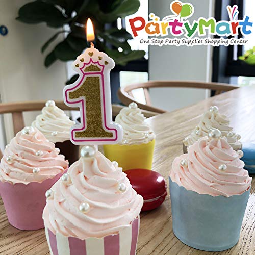 Partymart Number 1 Giltter Candle, Pink Number 1