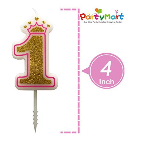 Partymart Number 1 Giltter Candle, Pink Number 1