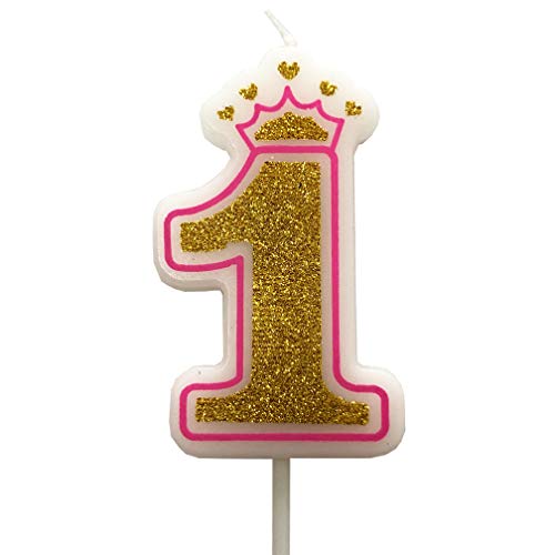Partymart Number 1 Giltter Candle, Pink Number 1