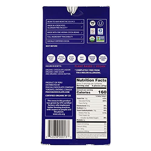Organic Chocolate Dark, 85% Cacao Pascha Organic 2.8 Oz Bar