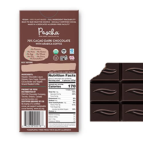 Pascha Organic Dark Chocolate Bars, 70% Cacao, Utz, Gluten Free,