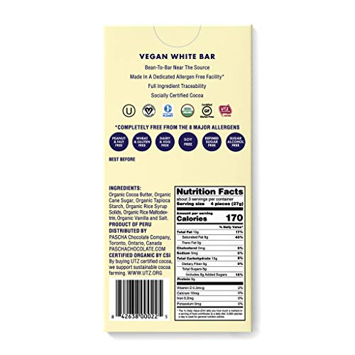 Pascha Organic White Chocolate Chocolate Bars, Utz, Gluten Free,