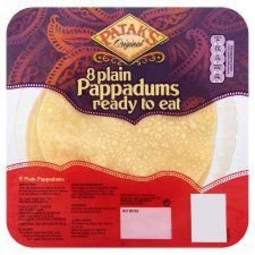 Pataks 8 X Plain Pappadums Ready To Eat 60G