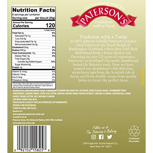 Patersons Strawberry Jam Scottish Cream Shortbread 200G, 7 Oz,