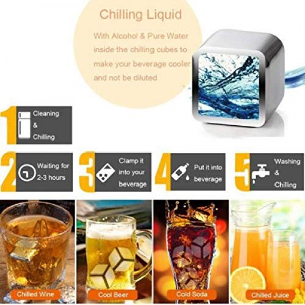 Pathsdie 8pcs stainless steel ice-cold cube reusable cooling sto...