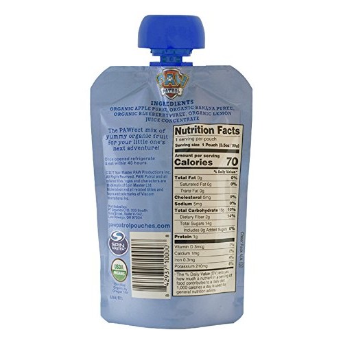 Paw Patrol Bold Blueberry Organic Mixed Fruit Squeeze Pouch, 3.5