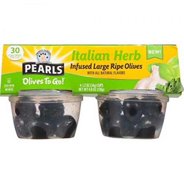 Pearls Olives To Go! 1.2 Oz. Infused Olives Italian Herb Flavor,