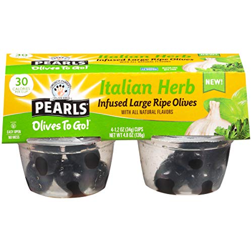 Pearls Olives To Go! 1.2 Oz. Infused Olives Italian Herb Flavor,