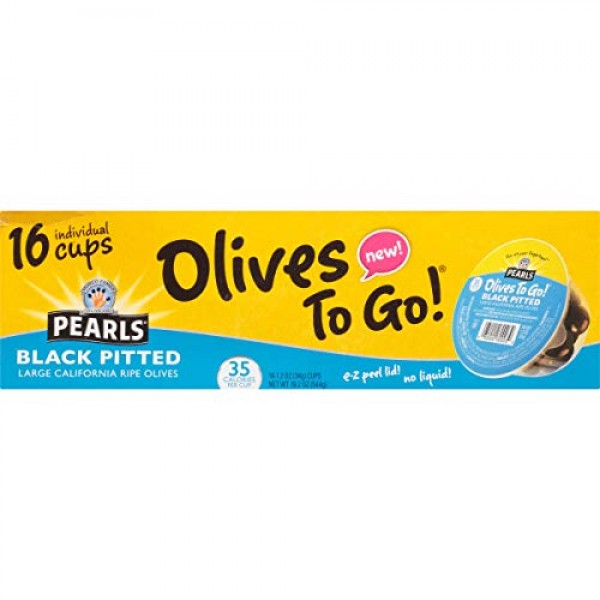 Pearls Olives To Go! 1.2 Oz. Large Ripe Pitted Black Olives, 16-