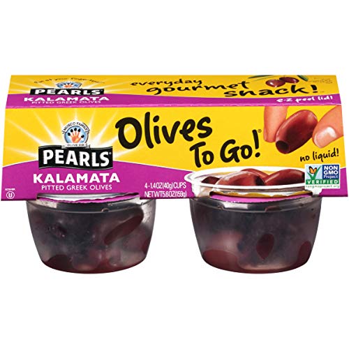 Pearls Olives To Go! Pitted Kalamata Olives, 1.4 Ounce, Pack Of 4