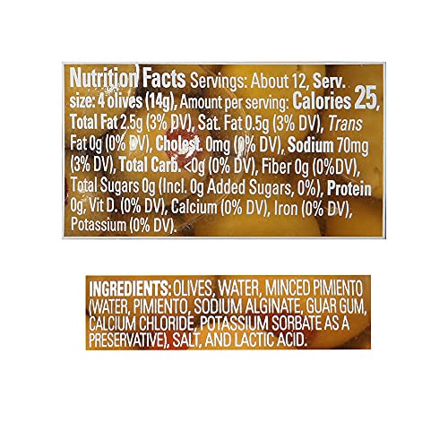 Pearls Reduced Salt Pimiento Stuffed Manzanilla Green Olives, 5.