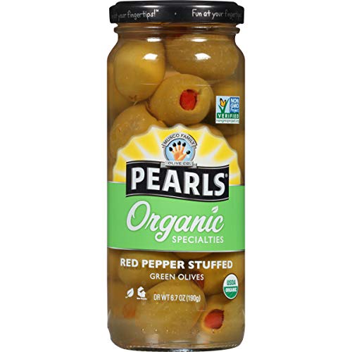 Pearls Specialties Organic Red Pepper Stuffed Green Olives, 6.7