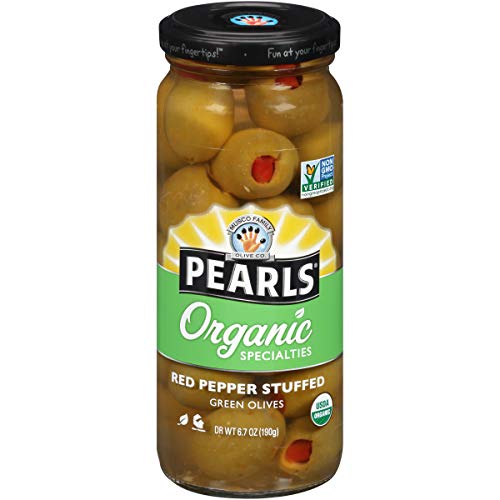 Pearls Specialties Organic Red Pepper Stuffed Green Olives, 6.7