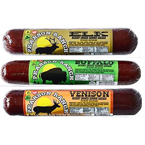Pearson Ranch Game Meat Summer Sausage Variety Pack of 3 – Elk, ...