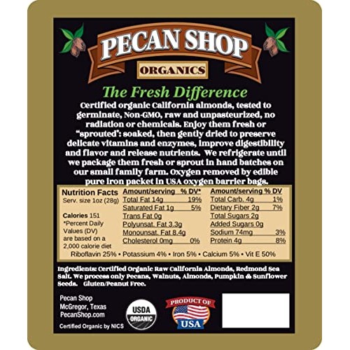 Pecan Shop Sprouted Raw Organic California Almonds 12 oz - Light...