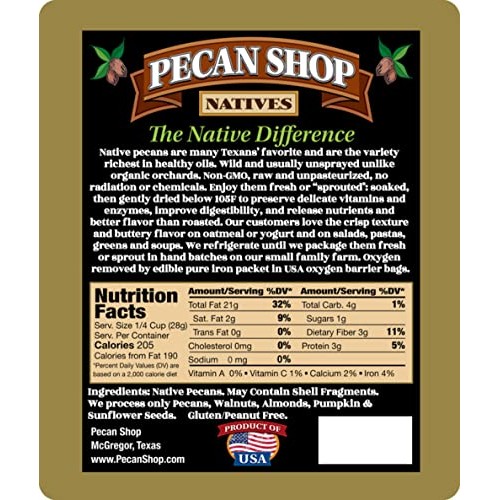 Pecan Shop Unsalted Sprouted Raw Texas Native Pecans, Unsprayed ...